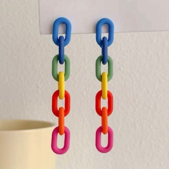 🌈PRIDE Colorblock Chain Earrings NWT - Picture 3 of 4